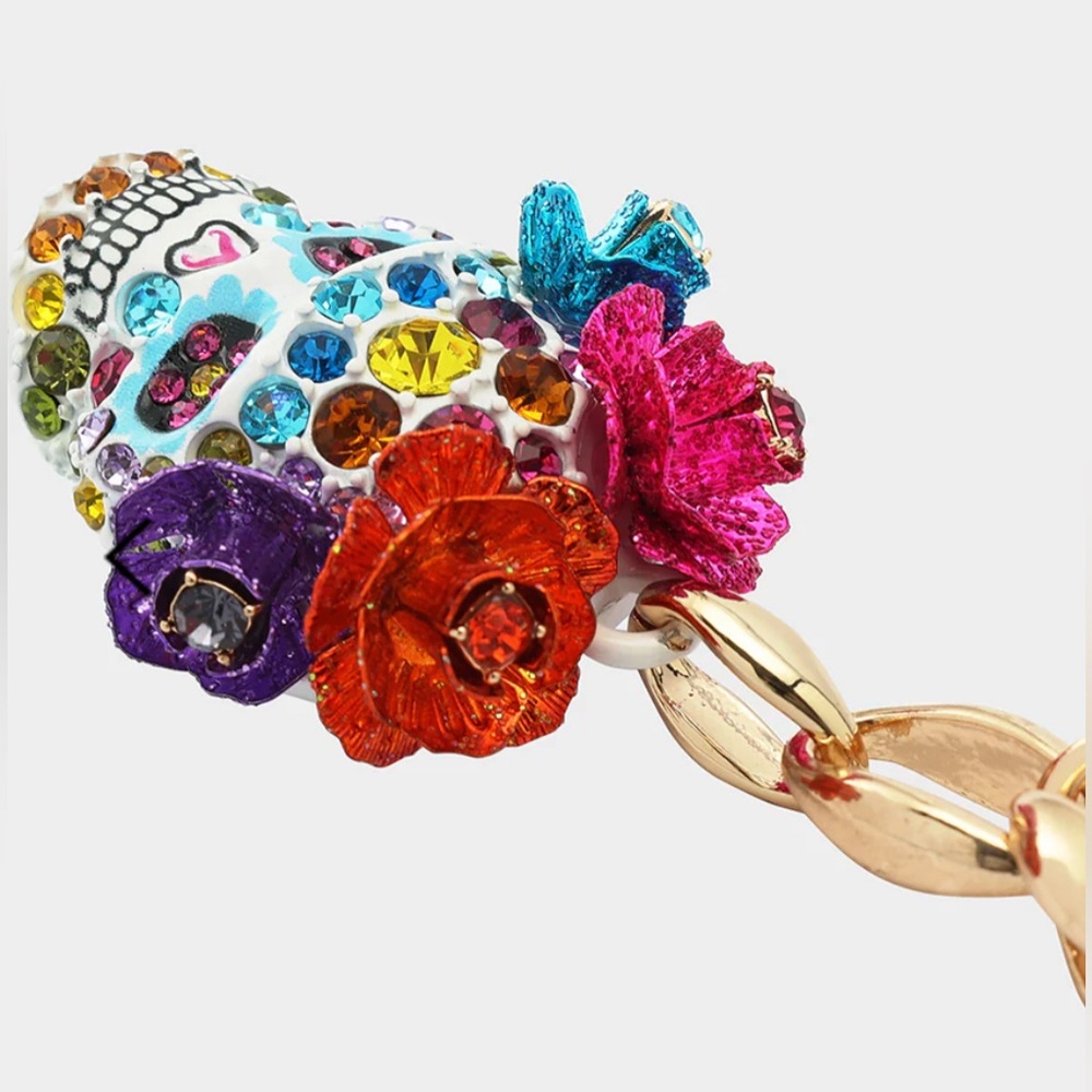 NWT ⚜️💖⚜️ Betsey Johnson Gorgeous SUGAR SKULL SHORT PENDANT MULTI - Picture 5 of 11